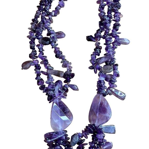 Purple Amethyst Chips Multi Strand Boho Chic Necklace Jewelry 18” Long - Picture 6 of 6